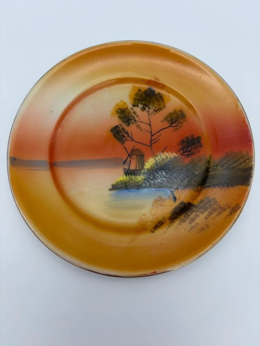 Vintage Japanese Lusterware Plates Set 2 5in Hand Painted Windmill Landscape Art